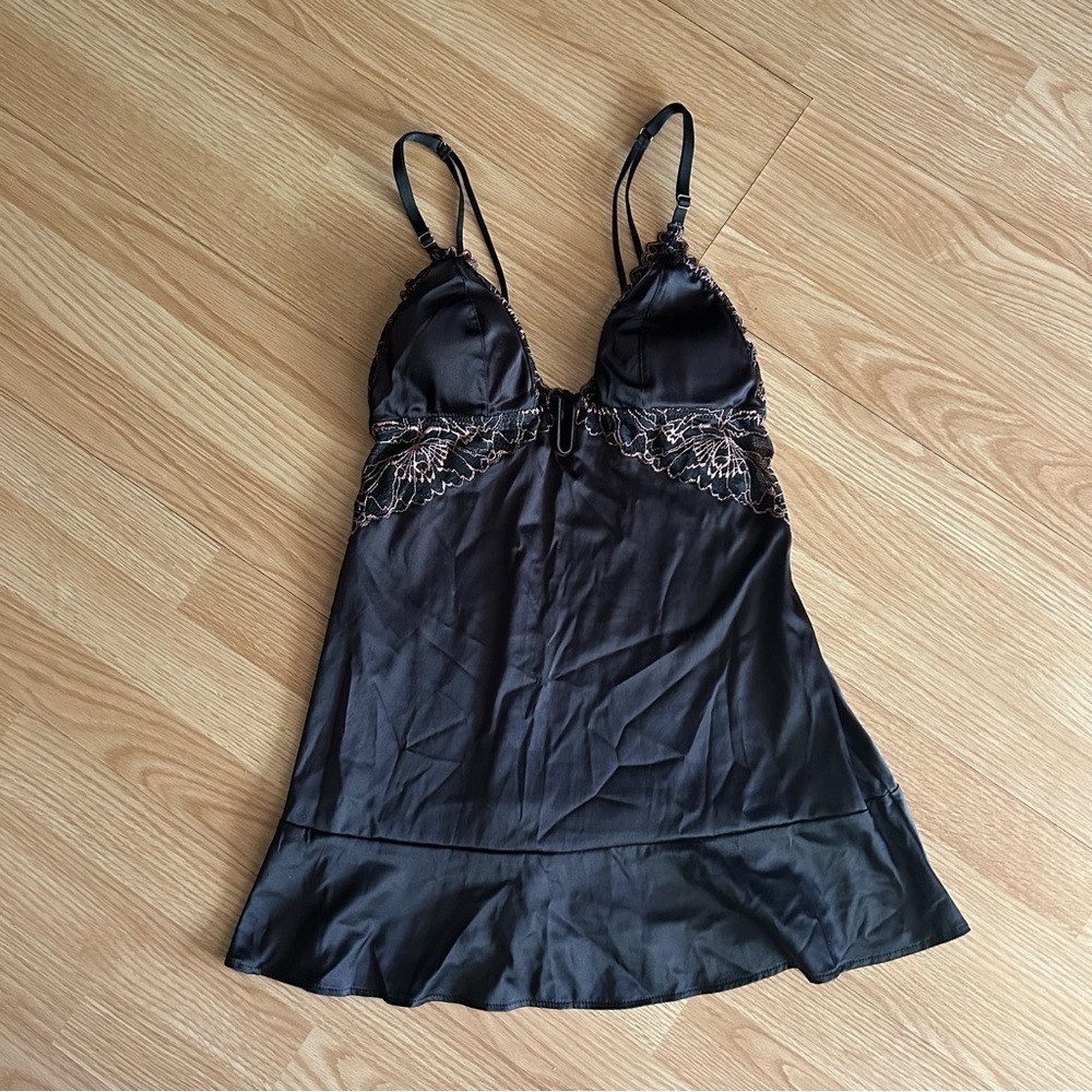 Auden Intimates Black Pink Lace Slip Nightgown Small